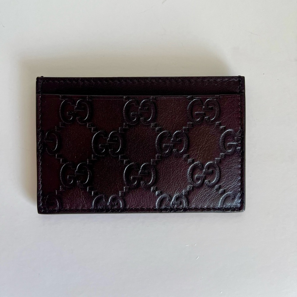Brand New GUCCI Signature Leather Card Case Wallet - Dark Brown - Picture 3 of 5